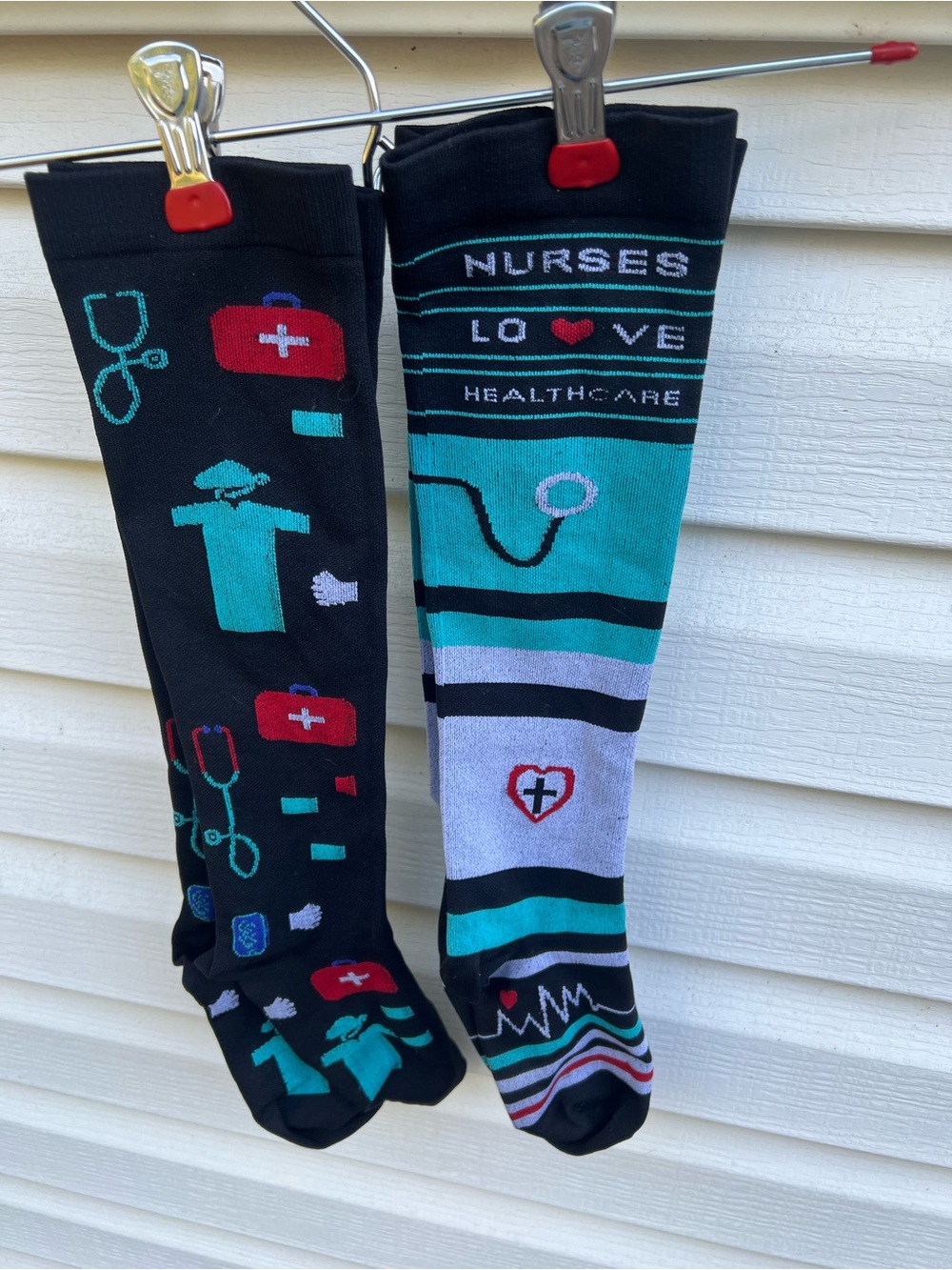 Nurses Love Healthcare Patterned Compression Socks - Black & Teal Pair of 2 size